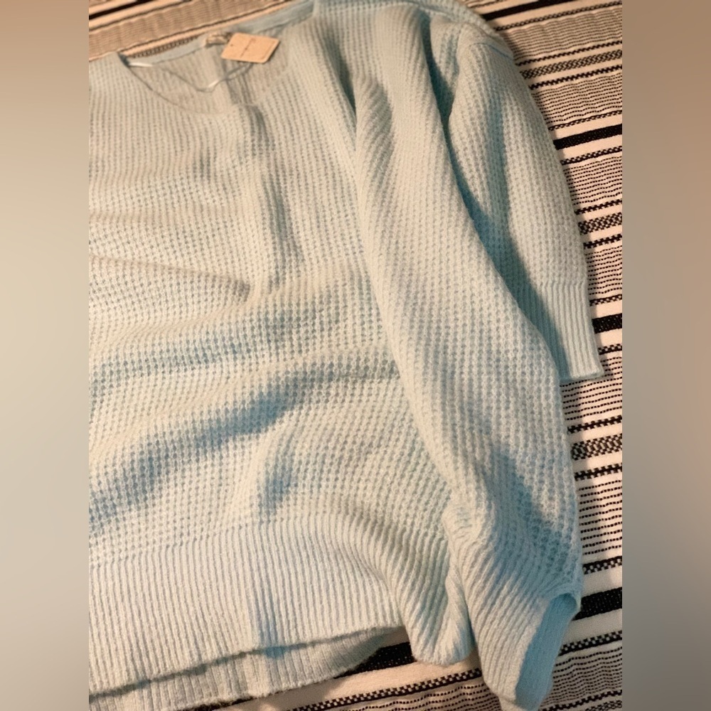 Free People Cozy Pullover Women Sweater Tunic Light Blue Oversized Split Hems - Picture 10 of 13